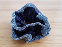 Load image into Gallery viewer, Deluxe Hair Scrunchie - Black double layer with silver sparkle trim on edge – Free Postage in Australia
