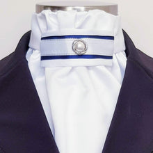 Load image into Gallery viewer, ERA EURO REGAL STOCK TIE - White satin, navy and white trim and pearl pin
