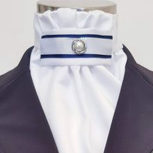 Load image into Gallery viewer, ERA EURO REGAL STOCK TIE - White satin, navy and white trim and pearl pin
