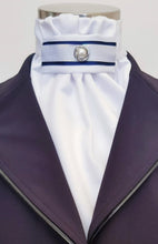 Load image into Gallery viewer, ERA EURO REGAL STOCK TIE - White satin, navy and white trim and pearl pin
