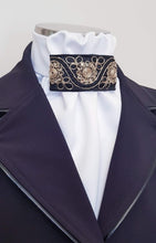 Load image into Gallery viewer, ERA EURO REGAL STOCK TIE - White satin with black &amp; gold applique
