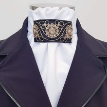 Load image into Gallery viewer, ERA EURO REGAL STOCK TIE - White satin with black &amp; gold applique

