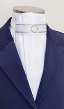 Load image into Gallery viewer, ERA EURO RIVIERA STOCK TIE - White pleated satin, champagne and white trim and crystal ring
