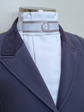Load image into Gallery viewer, ERA EURO RIVIERA Stock Tie - White pleated satin, silver and white trim and crystal ring

