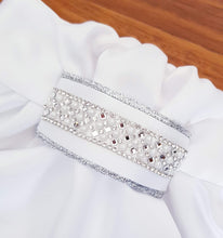 Load image into Gallery viewer, ERA EURO REGAL STOCK TIE - White satin, silver piping, crystal and pearl trim
