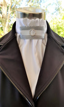 Load image into Gallery viewer, ERA EURO REGAL STOCK TIE - White, silver and white trim and crystal ring
