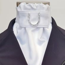 Load image into Gallery viewer, ERA EURO CHARLOTTE STOCK TIE - White satin, white piping and brooch
