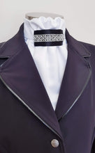Load image into Gallery viewer, ERA EURO REGAL STOCK TIE - White satin, black with crystal and pearl trim
