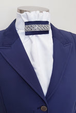 Load image into Gallery viewer, ERA EURO REGAL STOCK TIE - White satin, navy, pearl and crystal trim
