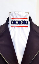 Load image into Gallery viewer, ERA EURO REGAL STOCK TIE - White satin, red piping, navy trim and crystal rings
