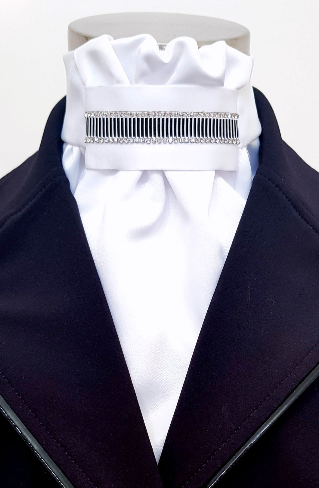 ERA EURO REGAL STOCK TIE - White satin with crystal striped trim