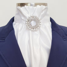 Load image into Gallery viewer, ERA EURO CHEVAL LUSTRE STOCK TIE - White lustre satin with Diore pearl brooch in silver
