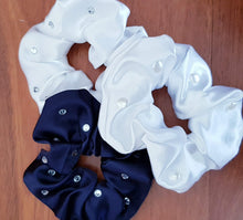 Load image into Gallery viewer, Satin Hair Scrunchies - pearls or crystals - Free postage in Australia
