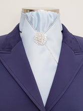 Load image into Gallery viewer, ERA HARLEY STOCK TIE - Pale blue satin, silver piping and brooch
