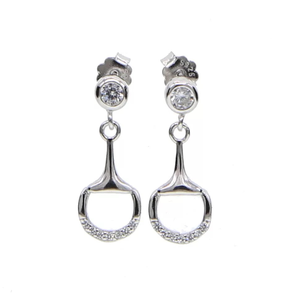 Silver crystal horse bit earrings