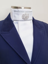 Load image into Gallery viewer, ERA EURO KARA STOCK TIE - White satin, pleated with silver piping and brooch
