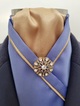 Load image into Gallery viewer, ERA KATE  STOCK TIE - CLEARANCE- Cornflower blue satin with gold piping &amp; brooch
