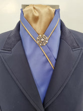 Load image into Gallery viewer, ERA KATE  STOCK TIE - CLEARANCE- Cornflower blue satin with gold piping &amp; brooch
