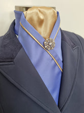 Load image into Gallery viewer, ERA KATE  STOCK TIE - CLEARANCE- Cornflower blue satin with gold piping &amp; brooch
