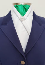 Load image into Gallery viewer, ERA KATE STOCK TIE - White satin, apple green with silver piping &amp; brooch
