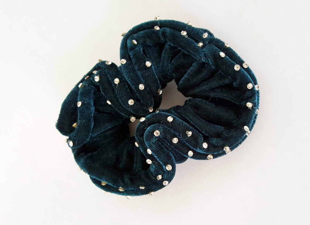 LANA Velvet hair scrunchie with 2 rows of crystals - Navy, Teal, Red - Free postage in Australia