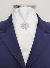Load image into Gallery viewer, ERA SHARON STOCK TIE - White satin with pleat and silver brooch

