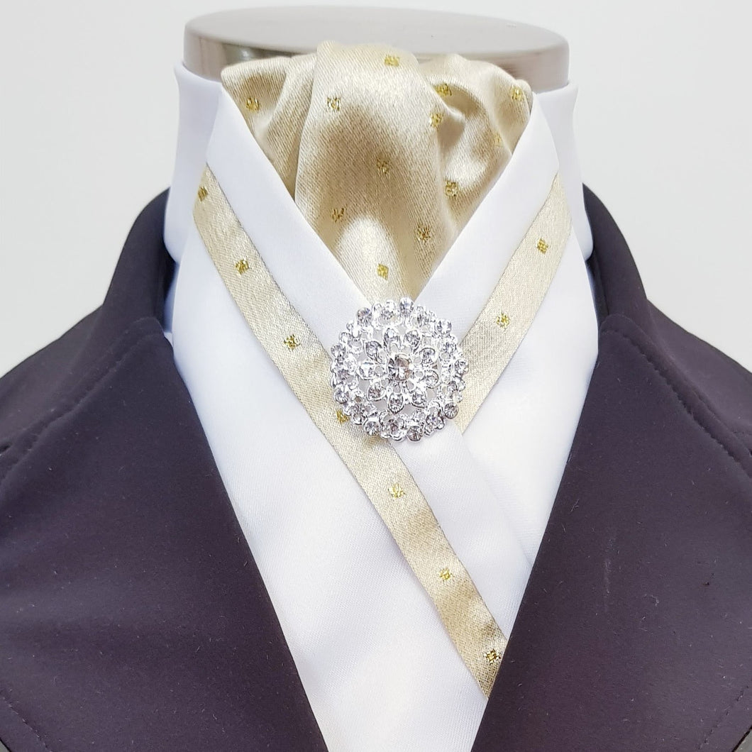 ERA TAYLA STOCK TIE - White satin with gold spot and brooch