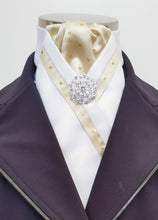 Load image into Gallery viewer, ERA TAYLA STOCK TIE - White satin with gold spot and brooch
