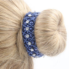 Load image into Gallery viewer, TAHLEE Crystal &amp; pearl stretchy hair bun band – White, navy, black, brown - Free Postage in Australia
