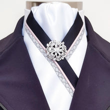 Load image into Gallery viewer, ERA ZARA STOCK TIE - White satin with red, navy or black trim and brooch

